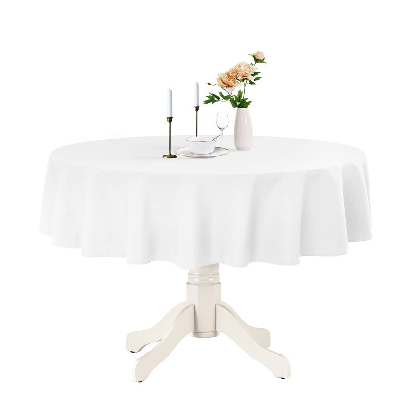 Romanstile Round Waterproof Tablecloth, Stain Resistant Washable Table Cloths Wrinkle Free Polyester Table Covers for Kitchen Dining Party Wedding Indoor and Outdoor - White, 60 Inch - Image 1